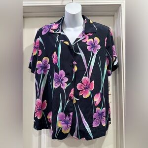 Alfred Dunner Black Floral Button Down Blouse Size 12 🆕🆕🆕
